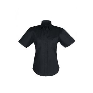 Ladies Cotton Blend Twill Short Sleeve Shirt (Black) (XS-3XL)
