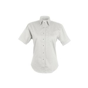 Ladies 100% Cotton Twill Short Sleeve Shirt (White) (XS-2XL)