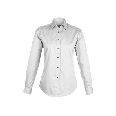 LADIES EASY CARE COTTON BLEND DRESS SHIRTS Long Sleeve(WHITE) (XS-3XL)