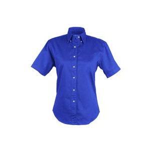 Ladies EASY CARE COTTON BLEND DRESS SHIRTS Short Sleeve(BLUE) (XS-3XL)