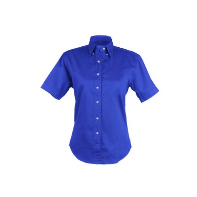 Ladies EASY CARE COTTON BLEND DRESS SHIRTS Short Sleeve(BLUE) (XS-3XL)