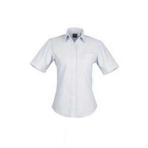Ladies Cotton Blend Cvc Oxford Short Sleeve Shirt (White) (XS-3XL)