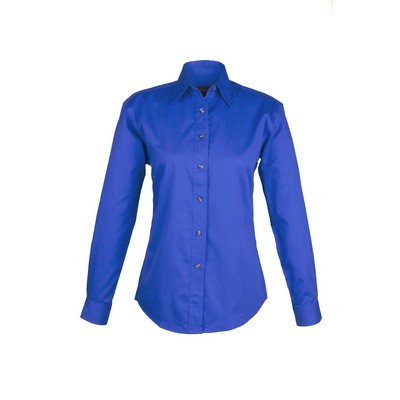 Ladies EASY CARE COTTON BLEND DRESS SHIRTS Short Sleeve(Blue) (XS-3XL)