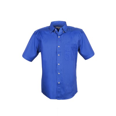 MEN EASY CARE COTTON BLEND DRESS SHIRTS SHORT Sleeve(Blue) (S-4XL)