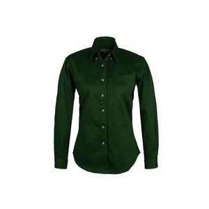 Ladies 100% Cotton Twill Long Sleeve Shirt (Green) (XS-2XL)
