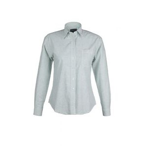 Ladies COTTON BLEND Oxford Striped Long Sleeve Shirt (GREEN) (XS-3XL)