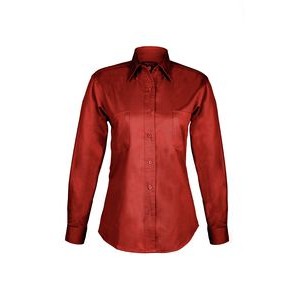 Ladies Cotton Blend Twill Long Sleeve Shirt (Red) (XS-3XL)