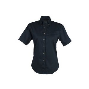 Ladies 100% Cotton Twill Short Sleeve Shirt (Navy Blue) (XS-2XL)