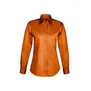 Ladies Cotton Blend Twill Long Sleeve Shirt (ORANGE) (XS-3XL)