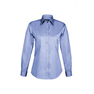 Ladies Cotton Blend Twill Long Sleeve Shirt (Blue) (XS-3XL)