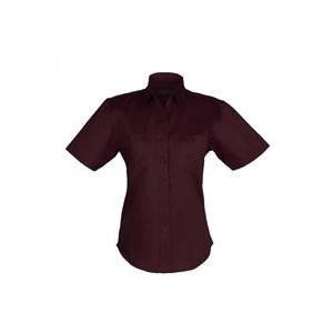 Ladies Cotton Blend Twill Short Sleeve Shirt (CHOCOLATE) (XS-3XL)