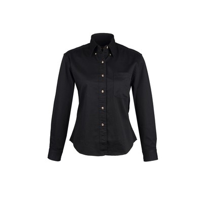 Ladies 100% Cotton Twill Long Sleeve Shirt (Black) (XS-2XL)