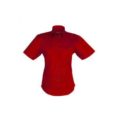Ladies Cotton Blend Twill Short Sleeve Shirt (Red) (XS-3XL)
