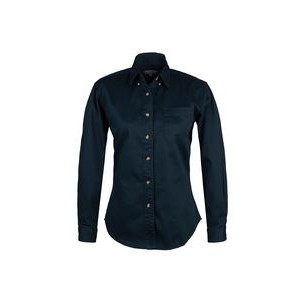 Ladies 100% Cotton Twill Long Sleeve Shirt (Navy) (XS-2XL)