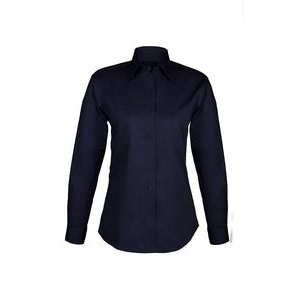 Ladies Cotton Blend Twill Long Sleeve Shirts (Navy Blue) (XS-3XL)