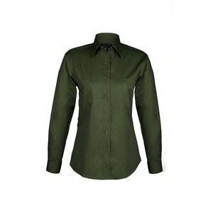 Ladies Cotton Blend Twill Long Sleeve Shirt (GREEN) (XS-3XL)