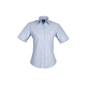 Ladies Cotton Blend Oxford Short Sleeve Shirt (Blue) (XS-3XL)