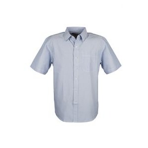 Men's Cotton Blend Oxford Striped Short Sleeve Shirt (Navy) (XS-5XL)