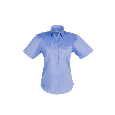 Ladies Cotton Blend Twill Short Sleeve Shirt (BLUE) (XS-3XL)