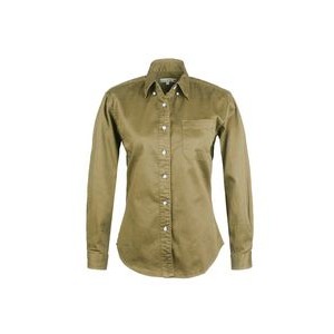 Ladies 100% Cotton Twill Long Sleeve Shirt (Beige) (XS-2XL)