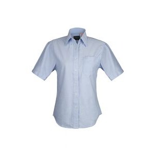 Ladies 100% Cotton Oxford Short Sleeve Shirt (Blue) (XS-2XL)