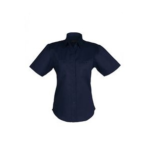 Ladies Cotton Blend Twill Short Sleeve Shirt (Navy Blue) (XS-3XL)