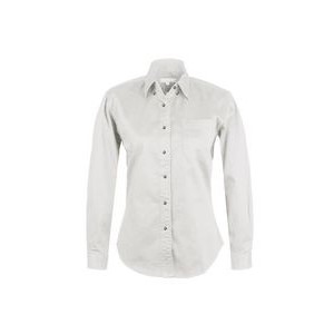 Ladies 100% Cotton Twill Long Sleeve Shirt (White) (XS-2XL)