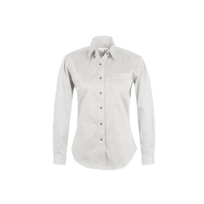 Ladies 100% Cotton Twill Long Sleeve Shirt (White) (XS-2XL)