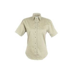 Ladies 100% Cotton Twill Short Sleeve Shirt (Stone) (XS-3XL)