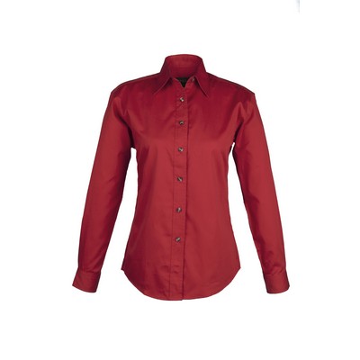LADIES EASY CARE COTTON BLEND DRESS SHIRTS Long Sleeve(RED) (XS-3XL)