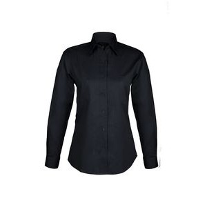 Ladies Cotton Blend Twill Long Sleeve Shirt (Black) (XS-3XL)