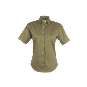 Ladies 100% Cotton Twill Short Sleeve Shirt (Beige) (XS-2XL)