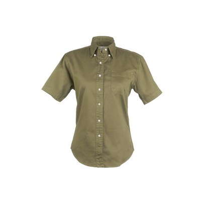 Ladies 100% Cotton Twill Short Sleeve Shirt (Beige) (XS-2XL)