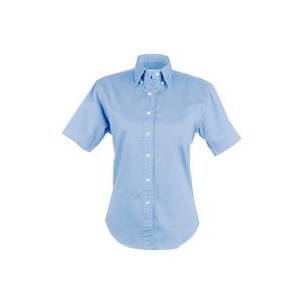 Ladies EASY CARE COTTON BLEND DRESS SHIRTS Short Sleeve(POWDER BLUE) (XS-3XL)