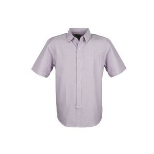 Men's Cotton Blend Oxford Striped Short Sleeve Shirt (Burgundy) (XS-5XL)