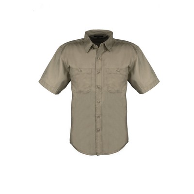 Men's Cotton Blend Twill Short Sleeve Shirt Tall (Beige) (LT-3XLT)