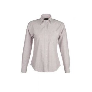 Ladies Cotton Blend Oxford Striped Long Sleeve Shirt (Burgundy) (XS-3XL)