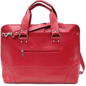 Ashlin® Designer Kellin Ladies Fire Engine Red Pebbled Cowhide Leather Zippered Briefcase
