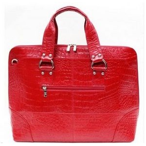 Ashlin® Designer Kellin Ladies Fire Engine Red Croco Cowhide Zippered Briefcase