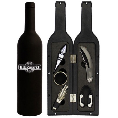 5 Piece Wine Tool Set In Bottle Shape Black Case