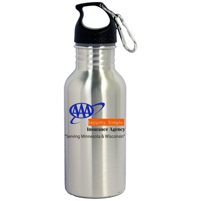 16 Oz. Wide Mouth Stainless Steel Water Bottle with Carabiner