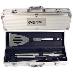 3-Piece Stainless Steel BBQ Tool Set in Aluminum Case