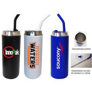 17 Oz. Double Wall S. Steel Vacuum Insulated Tumbler with Metal Straw Lid