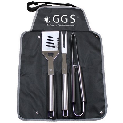4 Piece BBQ Set with Stainless Steel Tools and Apron