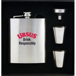 8 Oz. Stainless Steel Hip Flask Set In Black Gift Box