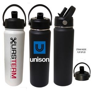 25 Oz. Stainless Steel Vacuum Insulated bottle with flip & sip straw lid and carry loop