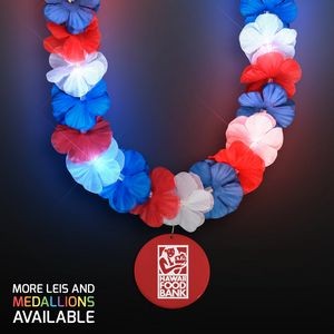 Red, White & Blue LED Hawaiian Lei with Custom Red Medallion - Domestic Imprint
