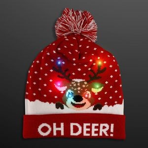 Reindeer Lights Blinky Beanie Holiday Hat - BLANK