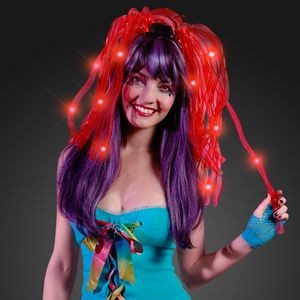 Light Up Bright Red Hair Noodles Headband - BLANK