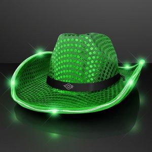 Green Sequin Cowboy Hat with Black Band - Domestic Print